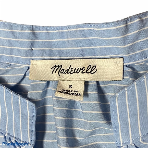 MADEWELL Striped Tie-Sleeve Popover Top blue & white size Small - Picture 5 of 9